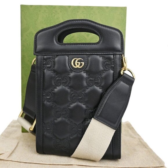 GUCCI GG Matelasse Mini 2Way Shoulder Hand Bag Leather Black - Picture 1 of 12